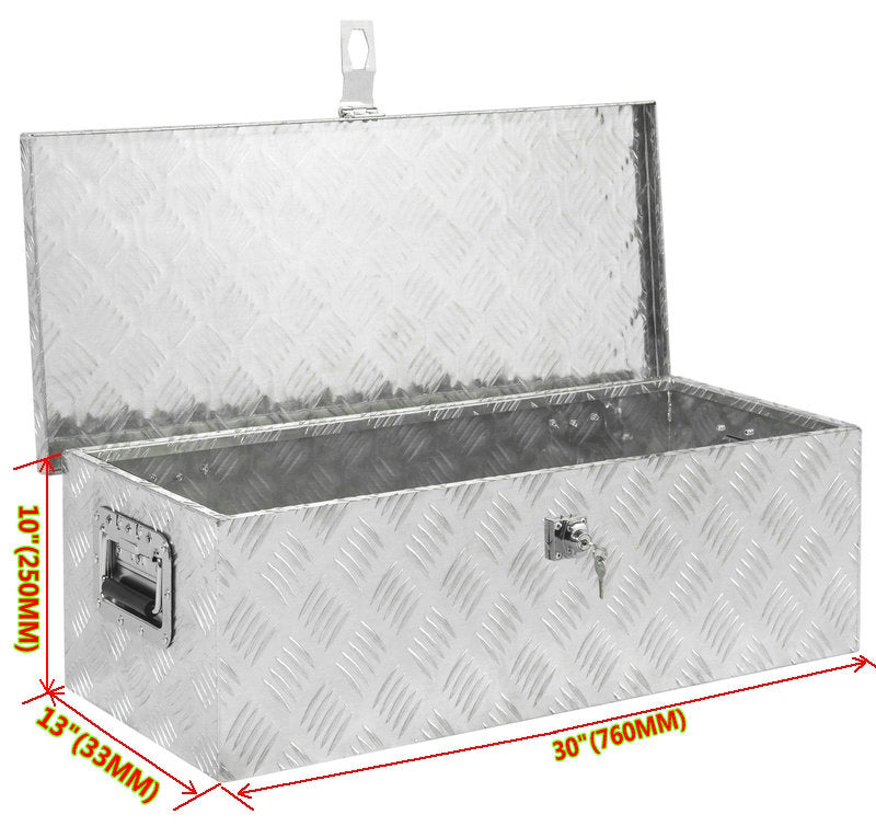 30"× 13"×10" (762 ×330 ×254mm)ALUMINUM PICKUP TRUCK TRUNK BED TOOL BOX TRAILER STORAGE+LOCK NEW