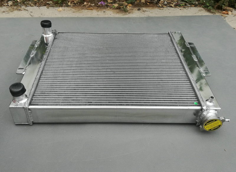 Aluminum radiator&fan for JEEP CJ7 WITH CHEVY V8 LS SWAP 1976-1986 manual CROSS-FLOW 76 78 80 85 86