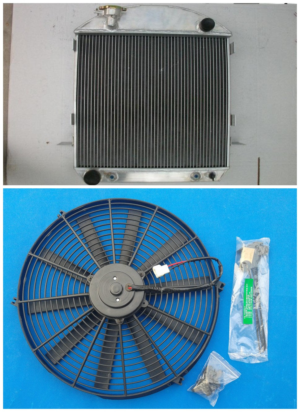 62MM Aluminum Radiator + Fan For Ford Model T/TT Bucket Config Configuration Engine 2.9L 2901CC 177Cu 1924-1927 AT/MT 1925 1926