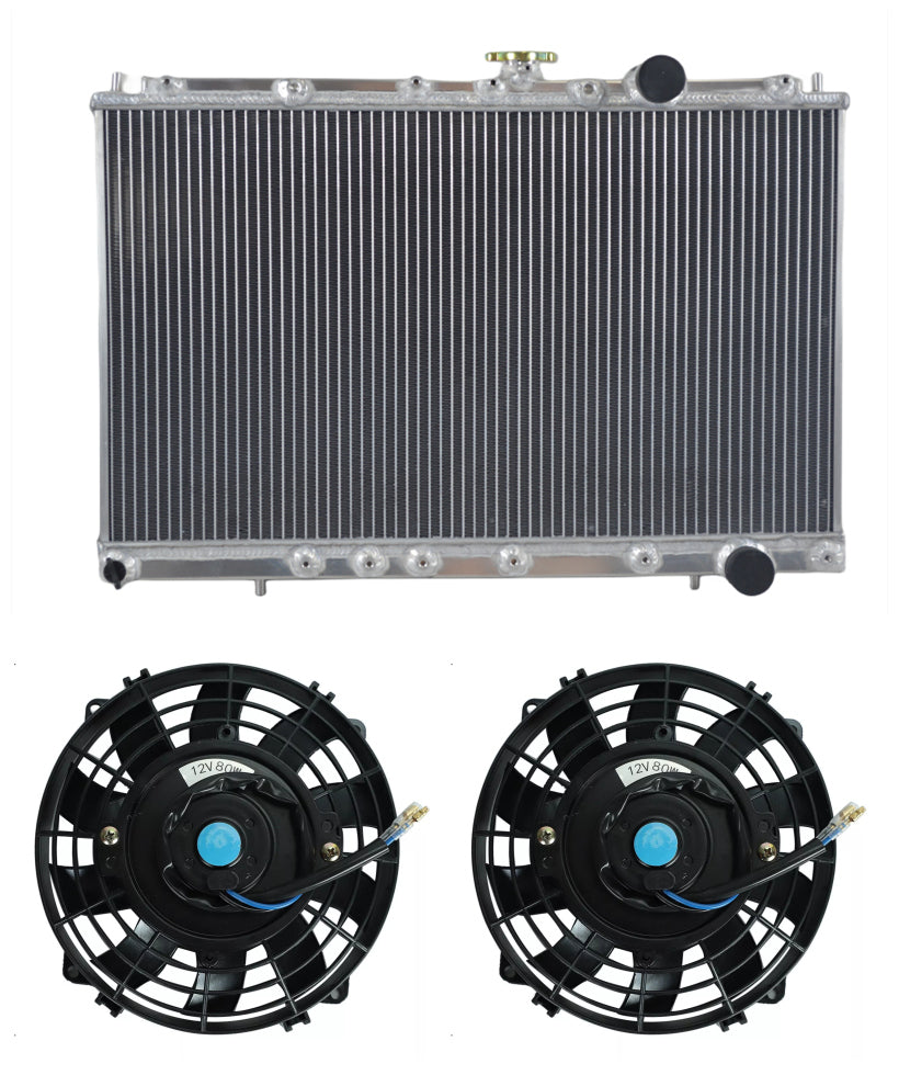 Aluminum Radiator + Fans For 1992-1997 Mitsubishi Lancer EVO1 EVO2 EVO3 4G63T MT  Manual 1993 1994 1995 1996