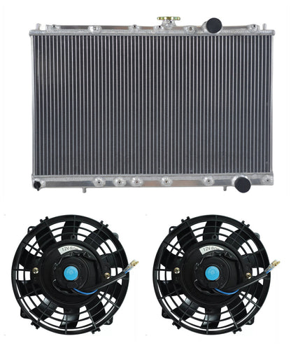 Aluminum Radiator + Fans For 1992-1997 Mitsubishi Lancer EVO1 EVO2 EVO3 4G63T MT  Manual 1993 1994 1995 1996