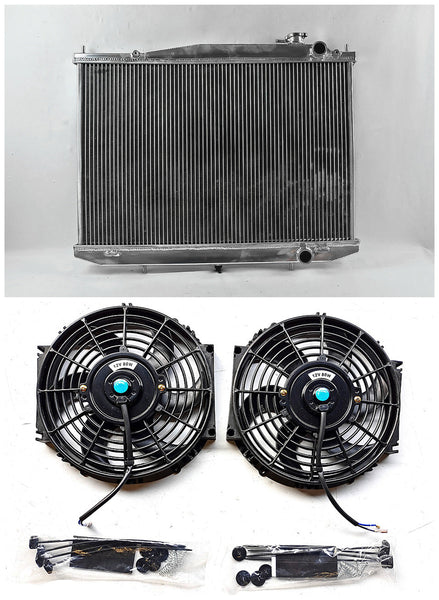 Aluminum Radiator +Fans For 1997-2006 Nissan Navara D22 3.0L 2001-2006/3.3L V6 Petrol TD 1998 1999 2000 2002 2003 2004 2005