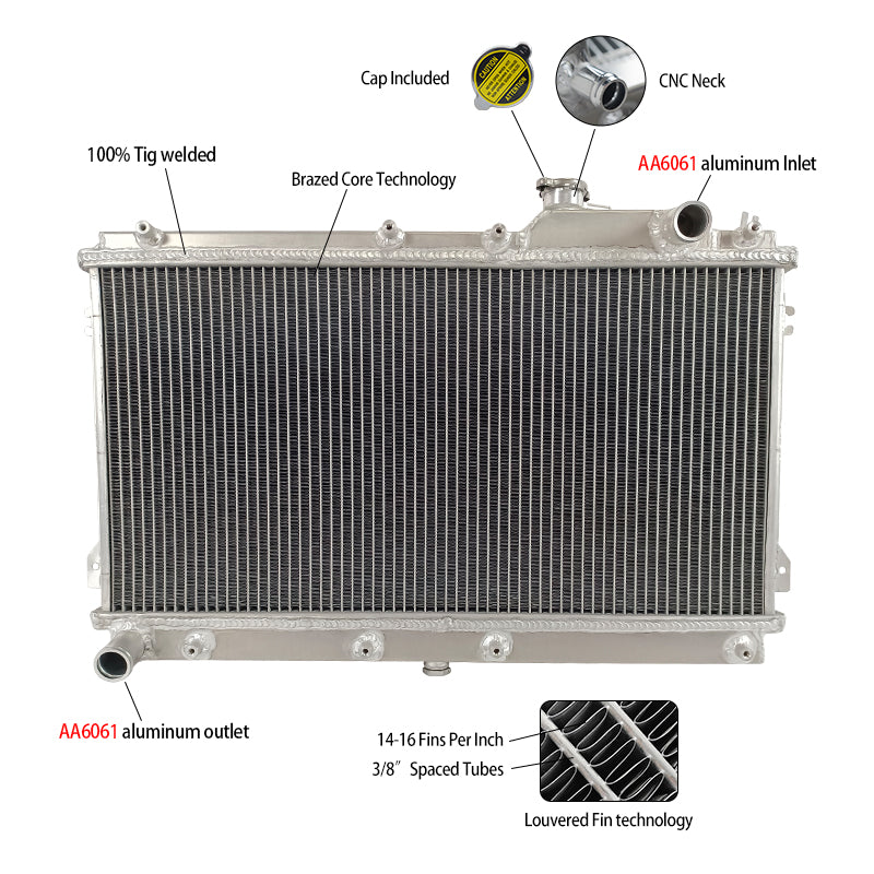 Aluminum Radiator for 1990-1997 Mazda Miata MX-5 / Eunos Roadster MK I MX5 NA 1.6/1.8L I4 MT 91 92 93 94 95 96 97