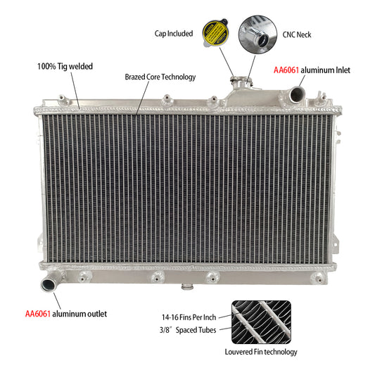 Aluminum Radiator for 1990-1997 Mazda Miata MX-5 / Eunos Roadster MK I MX5 NA 1.6/1.8L I4 MT 91 92 93 94 95 96 97