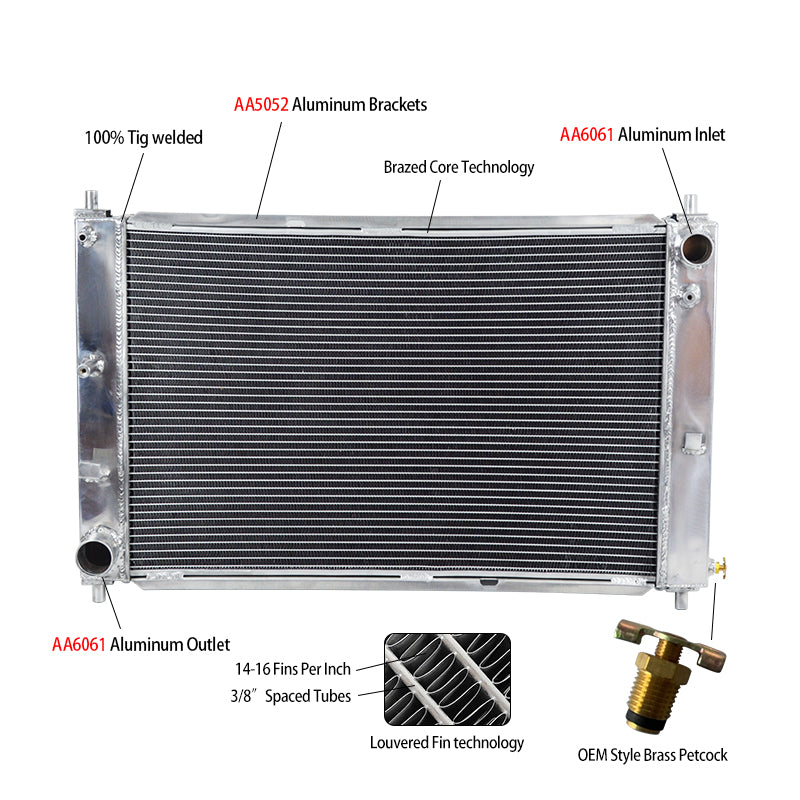 Aluminum Radiator for Ford Mustang Manual MT V8 4.6L 1997-2004 1998 1999 2000 2001 2002 2003