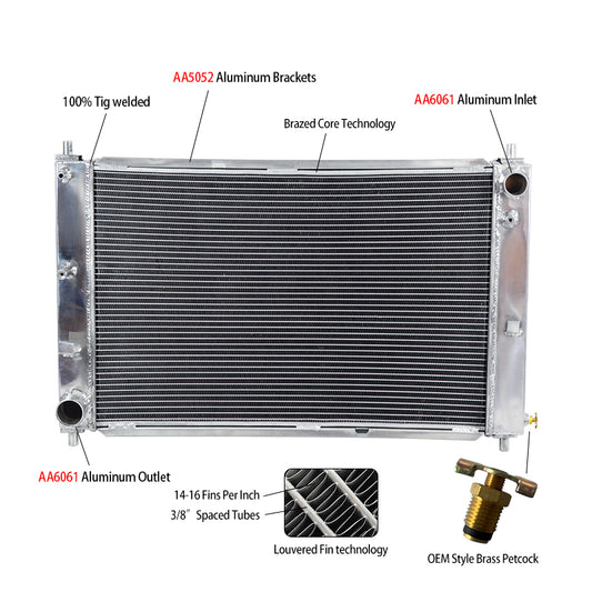Aluminum Radiator for Ford Mustang Manual MT V8 4.6L 1997-2004 1998 1999 2000 2001 2002 2003