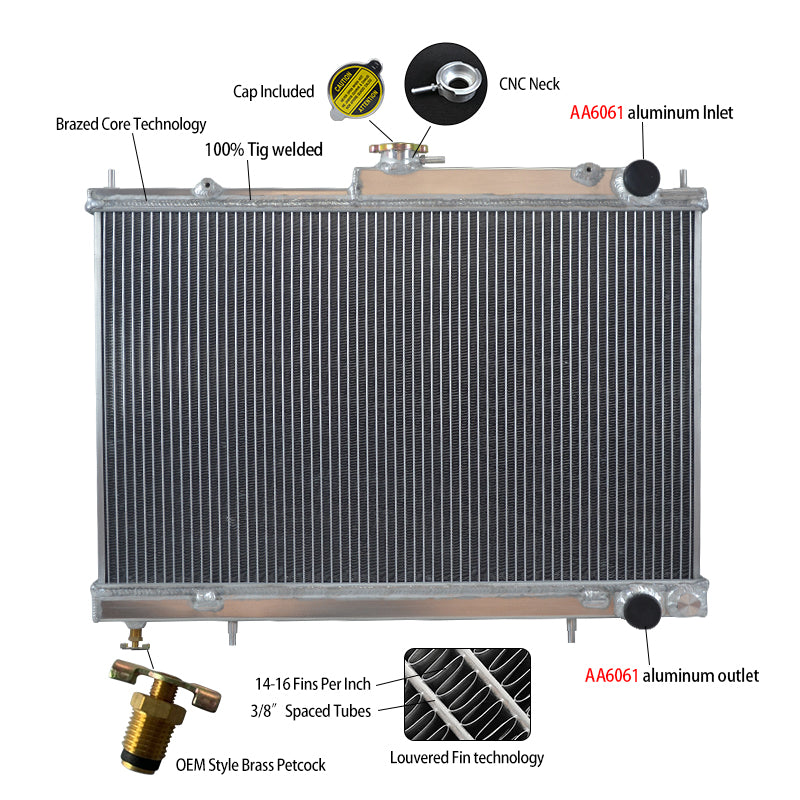 52MM all Aluminum universal Radiator For Nissan Skyline R33 R34 GTR GTS-T RB25DET Manual