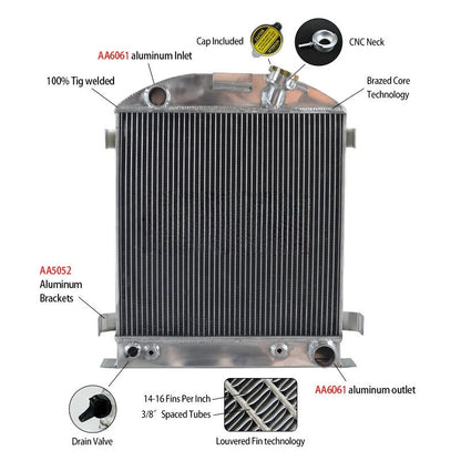 62mm 3 row Aluminum Radiator For 1932 Ford Chopped Hot Rod W / 1932-1939 Model A Chevy 350 V8 Engine 1932 1933 1934 1935 1936 1937 1938 1939