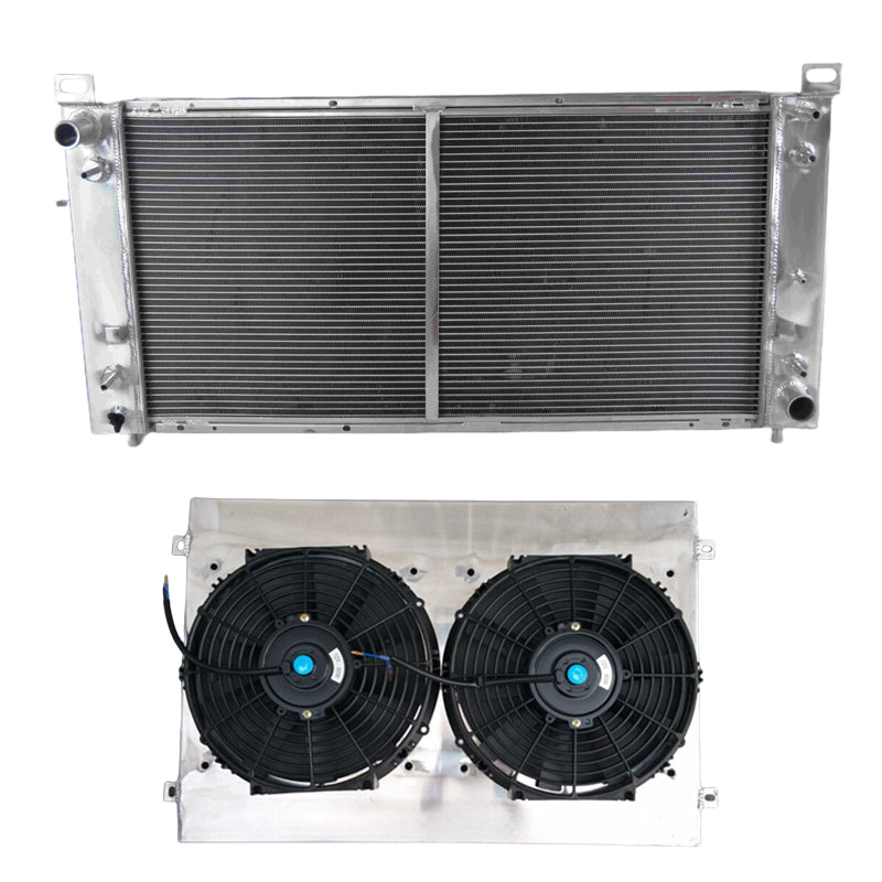 All Aluminum radiator&Shroud & Fans for Chevrolet Chevy Avalanche Cheyenne Silverado Sonora Suburban Tahoe 1500 2500 3500 V6/V8 4.8/5.3/6.0/6.2L