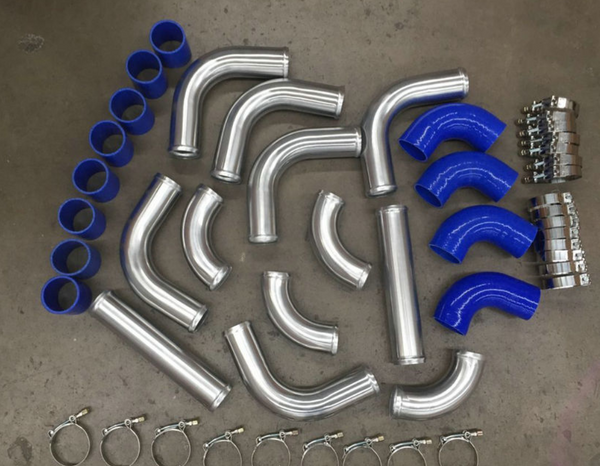2.25" 57mm Aluminum Universal Intercooler Turbo Piping pipe Kit + Blue hose kit