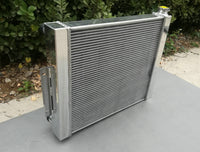 Aluminum radiator&fan for JEEP CJ7 WITH CHEVY V8 LS SWAP 1976-1986 manual CROSS-FLOW 76 78 80 85 86