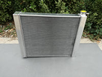 Aluminum radiator&fan for JEEP CJ7 WITH CHEVY V8 LS SWAP 1976-1986 manual CROSS-FLOW 76 78 80 85 86