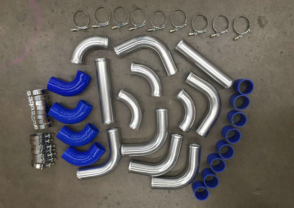 FOR 2" 51 mm Aluminum Universal Intercooler Turbo Piping + blue hose+T-Clamp kit