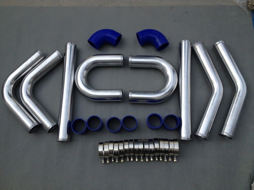 FOR 3" 76 mm Aluminum Universal Intercooler Turbo Piping pipe & Blue hose kits